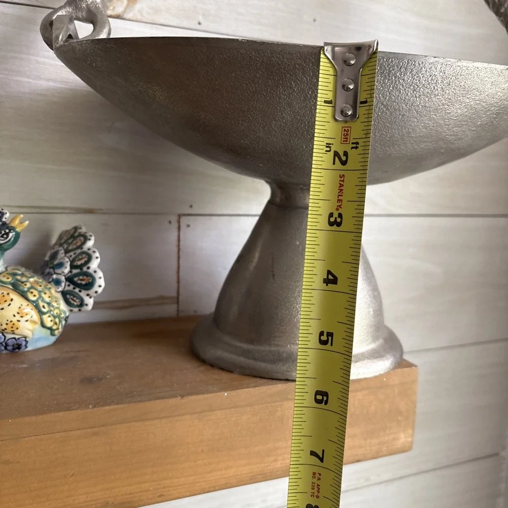 Vintage Cast Aluminum Pedestal Centerpiece Bowl Twisted Rope Handle Fruit Decor